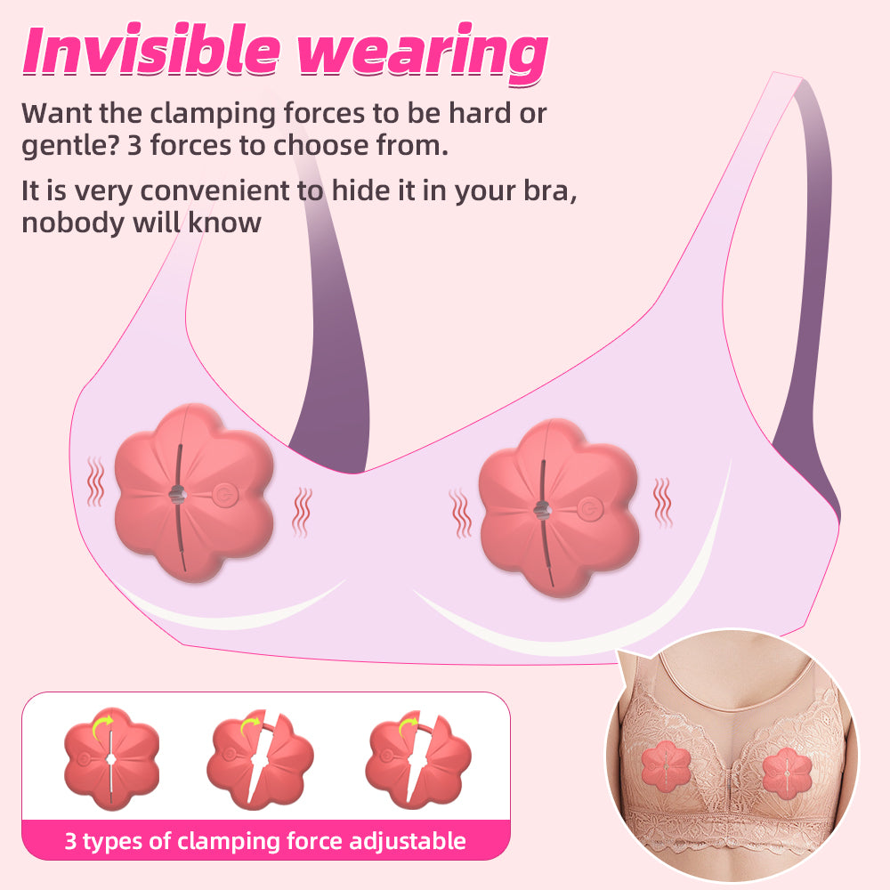 Sakura Blossom Remote Control Breast Clamps - Adjustable Multi-Speed Vibrating Nipple Massagers for Sensual Play