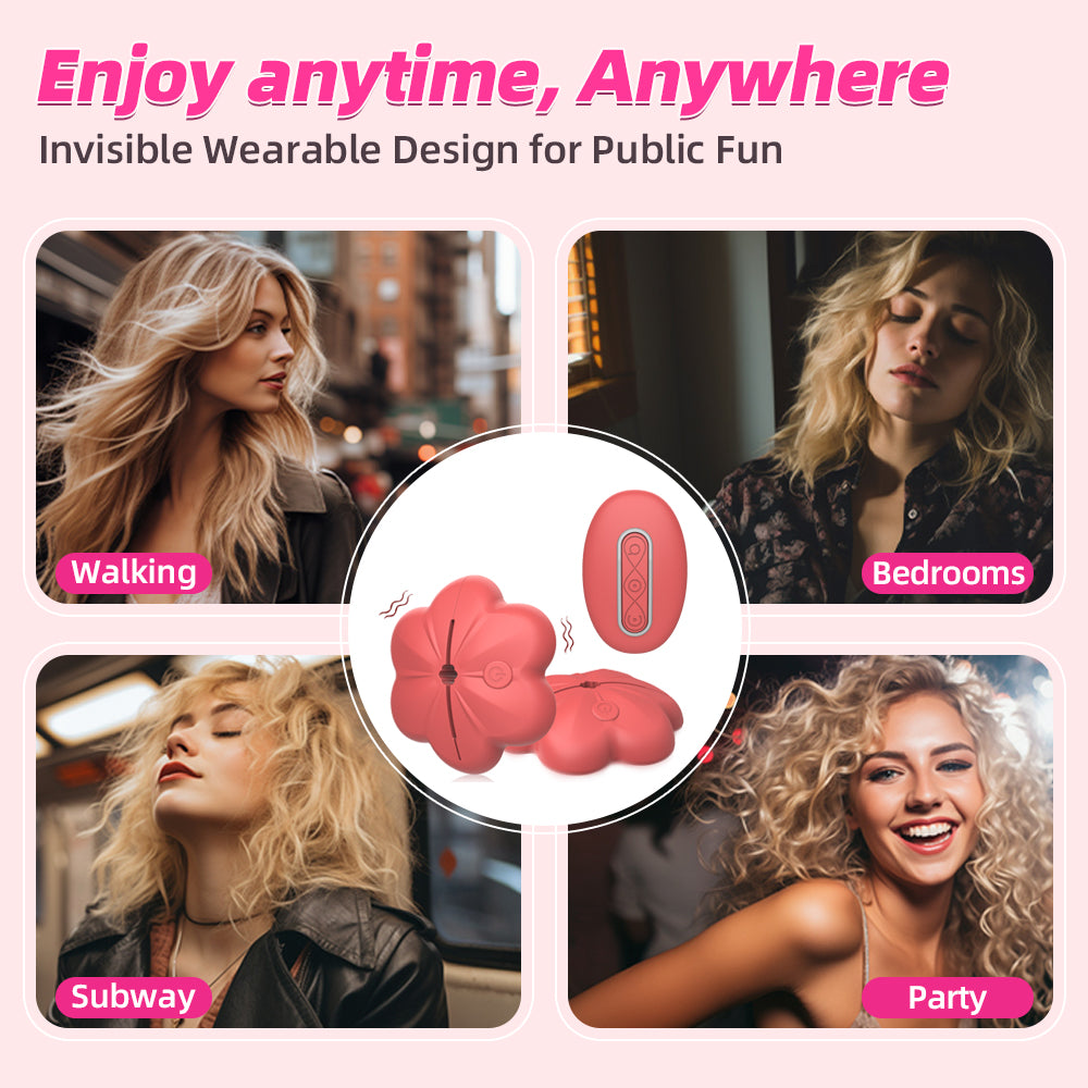 Sakura Blossom Remote Control Breast Clamps - Adjustable Multi-Speed Vibrating Nipple Massagers for Sensual Play
